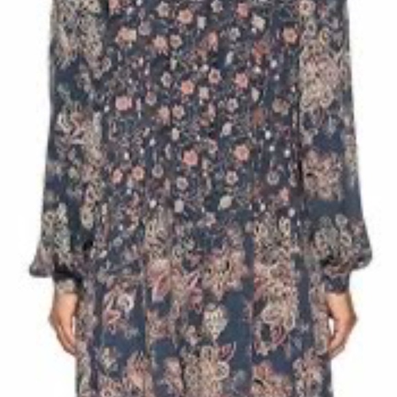 Free People Navy Floral Boho Blouse Long Sleeve Peasant Top Size Small - Picture 2 of 6